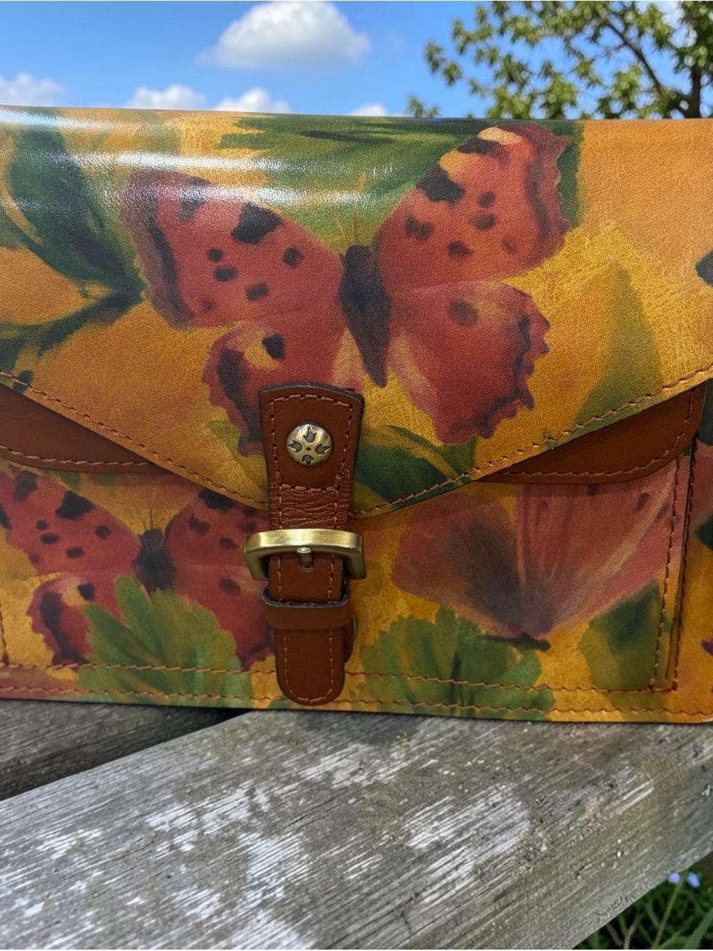 Patricia Nash Butterfly Print Leather Crossbody Bag